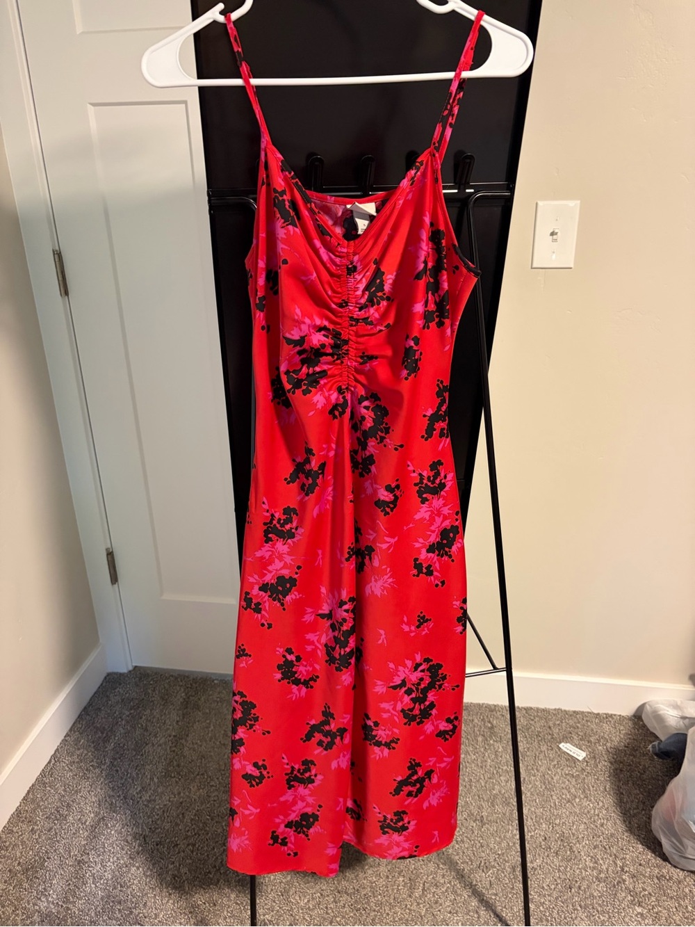 a new day Red Satin Floral Slip Dress with Pink and Black Accents